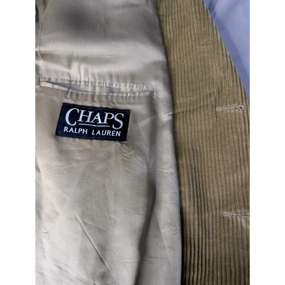 VTG Chaps Ralph Lauren Corduroy Blazer Sport Coat Mens 46T Tan 3 Button Academia